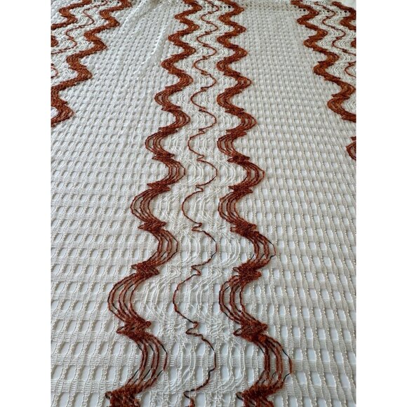 Vintage 70s curtain, cream and rust brown, net open weave, single panel - Picture 5 of 10